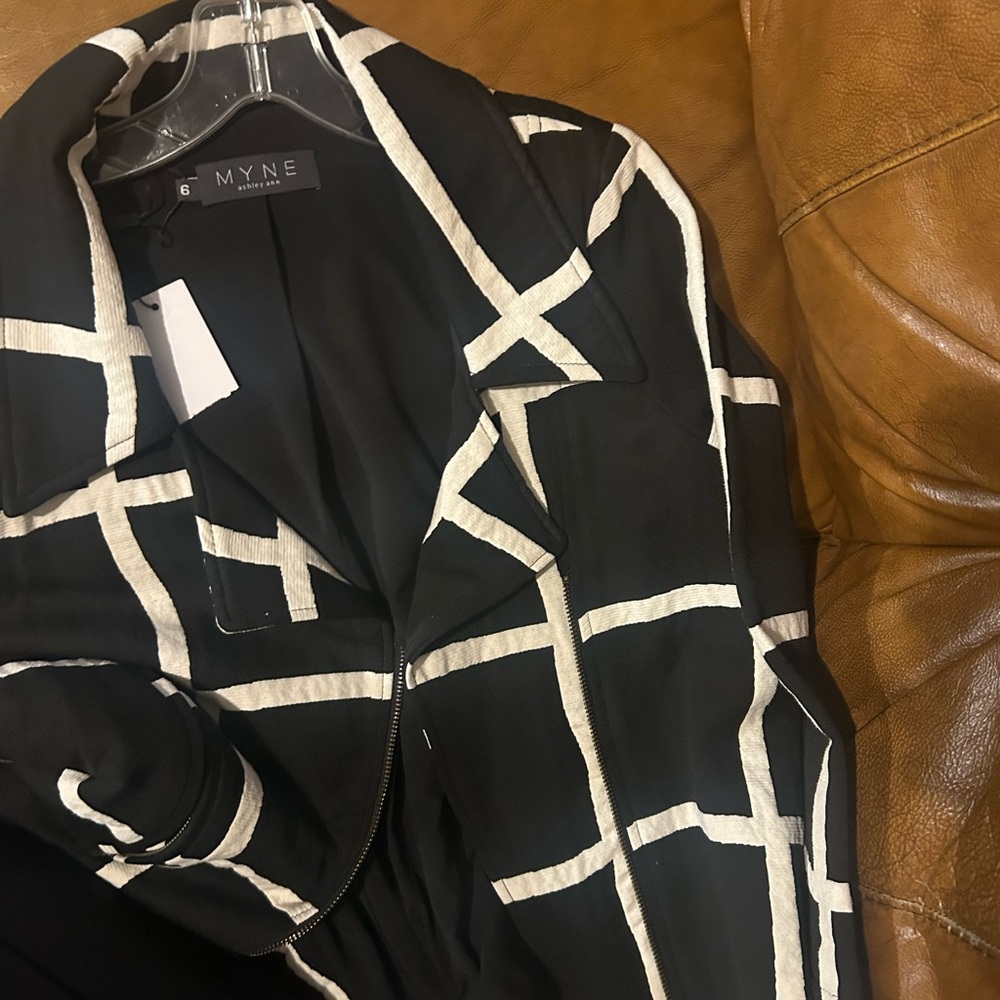 Myne Black and White Geometric Suit Jacket